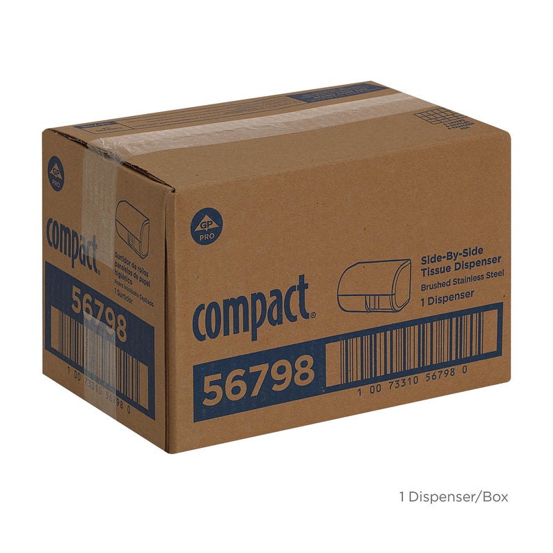 Georgia-Pacific Compact 2-Roll Side-by-Side Coreless High-Capacity Toilet Paper Dispenser by GP PRO (Georgia-Pacific), Stainless, 56798, 10.120" W x 6.750" D x 7.120" H, Stainless Steel - Image 4